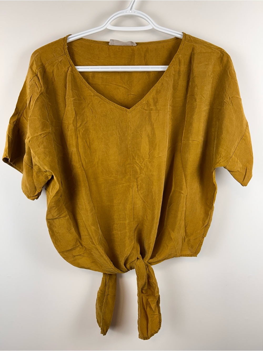 Everlane Cupro Tie Front Top Size 4 Mustard Gold V-Neck Blouse